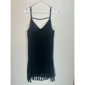 Gianni Bini Black Dress Sleeveless Tassel Hem V-Neck Casual‎ Medium